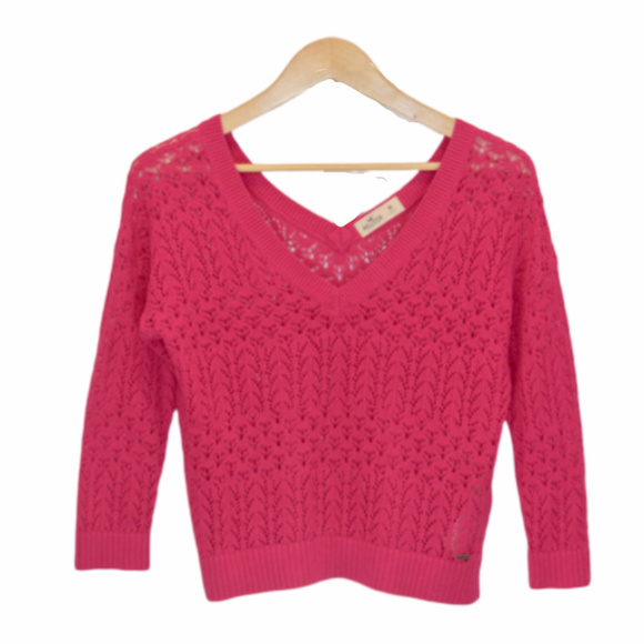 Hollister Sweaters - Hollister Pink Knit V-Neck Cropped Sweater - MED